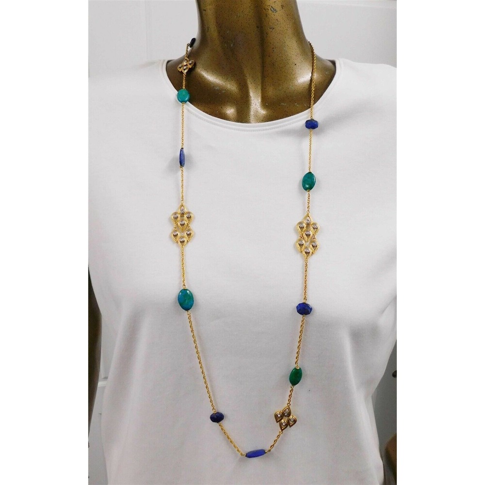 Alexis Bittar Rose Gold Blue Green Stone‎ Jeweled Long Necklace